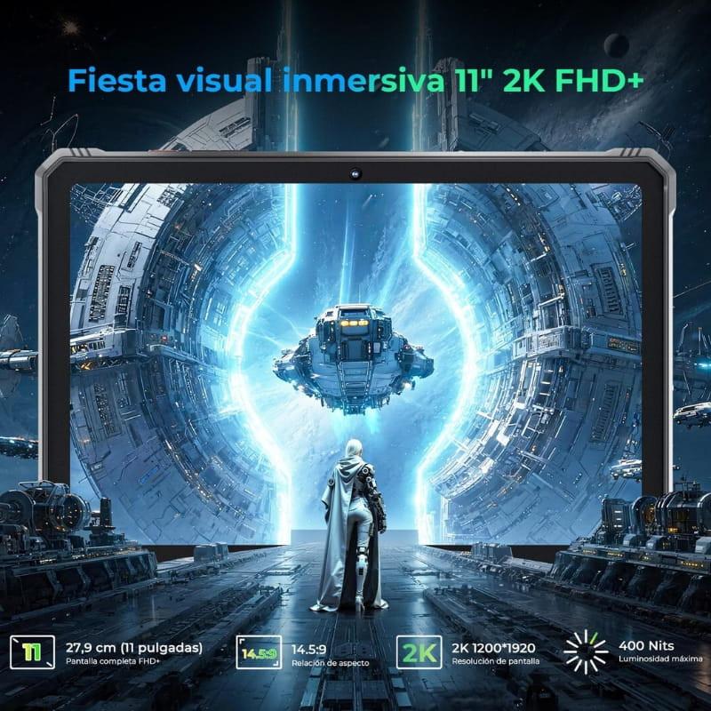 Hotwav R9 Ultra 11" 5G rojo resistente, pantalla 11" 2K FHD+ 1200x1920, marcos robustos, cámara frontal centrada, brillo 400 nits, diseño industrial